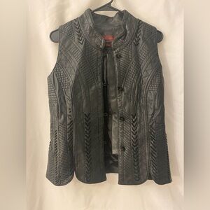 Elegant Black Leather Vest with Intricate Patterns